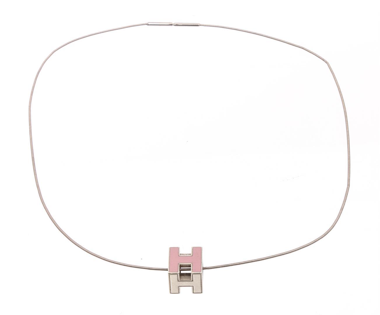 Hermes Pink Enamel Pop H Pendant Necklace