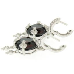 14k White Gold 11.2 ctw Round Garnet Dangle Earrings w/ Brilliant Diamond Accent