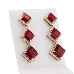 16.77 ctw Ruby and 1.41 ctw Diamond 14K Yellow Gold Earrings