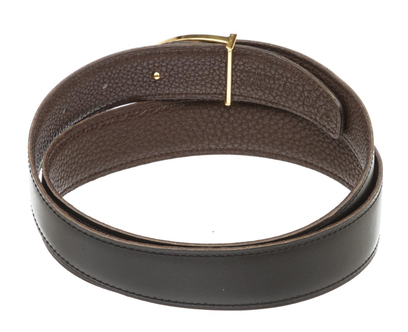 Hermes Vintage Black Brown Togo Leather Etrier Belt 85