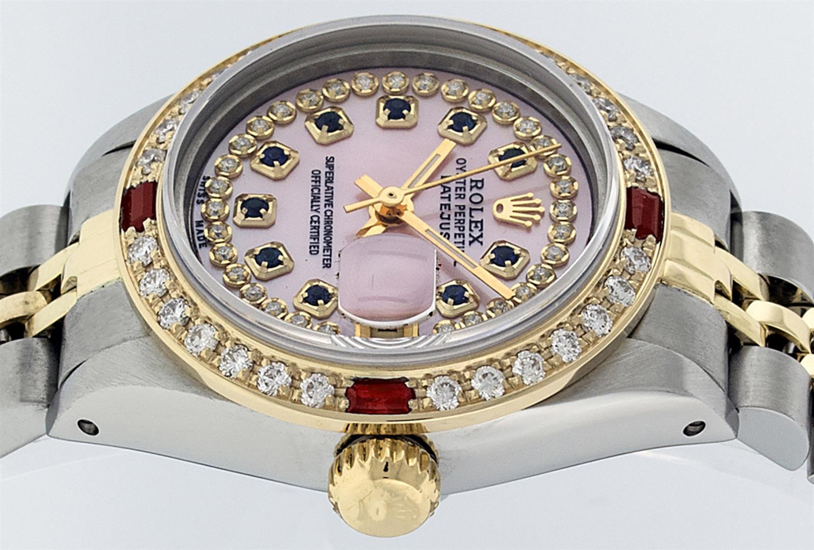 Rolex Ladies 2 Tone Yellow Gold Pink MOP Sapphire & Ruby Datejust Wriswatch