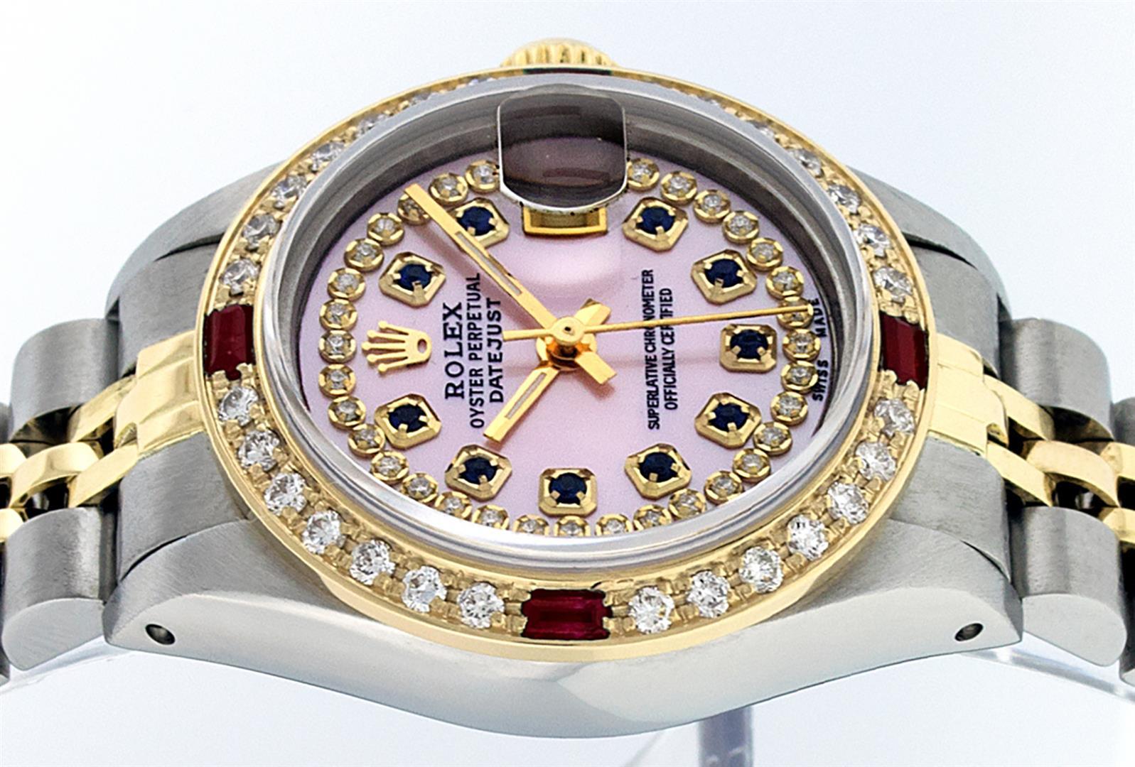 Rolex Ladies 2 Tone Yellow Gold Pink MOP Sapphire & Ruby Datejust Wriswatch