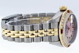 Rolex Ladies 2 Tone Yellow Gold Pink MOP Sapphire & Ruby Datejust Wriswatch