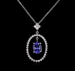 2.00 ctw Tanzanite and Diamond Pendant With Chain - 14KT White Gold