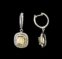 4.08 ctw Fancy Yellow Diamond Earrings - 14KT White and Yellow Gold