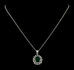 2.91 ctw Emerald and Diamond Pendant With Chain - 14KT White Gold