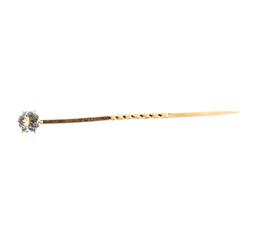 White Crystal Stick Pin - 10KT Yellow