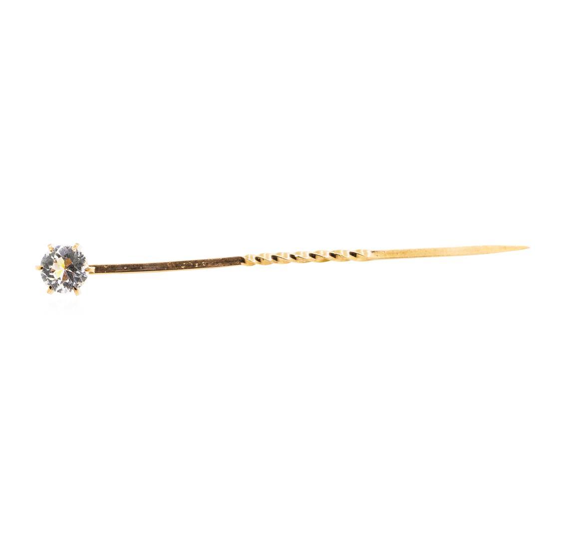 White Crystal Stick Pin - 10KT Yellow