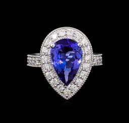 3.30 ctw Tanzanite and Diamond Ring - 14KT White Gold