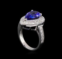 3.30 ctw Tanzanite and Diamond Ring - 14KT White Gold