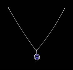 3.28 ctw Tanzanite and Diamond Pendant With Chain - 14KT White Gold