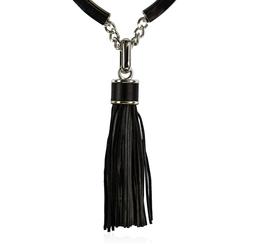 Leather Tassel Pendant Necklace - Rhodium Plated