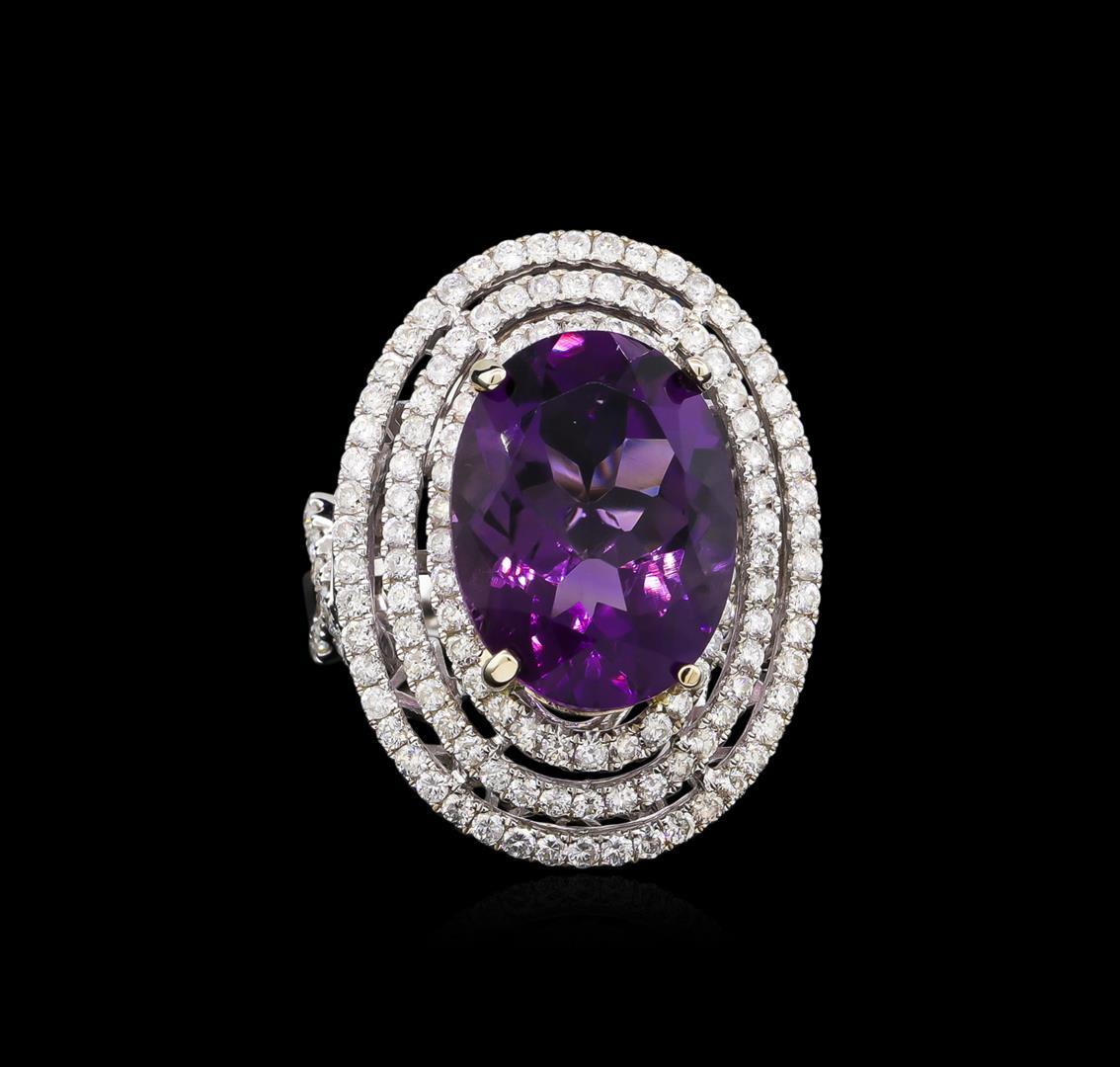 14KT Two-Tone Gold 8.70 ctw Amethyst and Diamond Ring