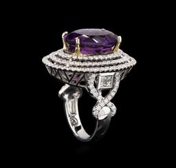 14KT Two-Tone Gold 8.70 ctw Amethyst and Diamond Ring