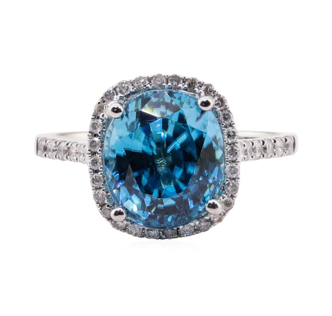 4.46 ctw Blue Zircon and Diamond Ring - 14KT White Gold