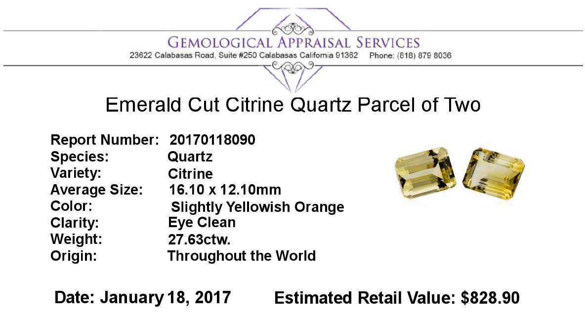 27.63 ctw.Natural Emerald Cut Citrine Quartz Parcel of Two