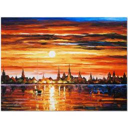 Leonid Afremov (1955-2019) "Sunset in Barcelona" Limited Edition Giclee on Canva
