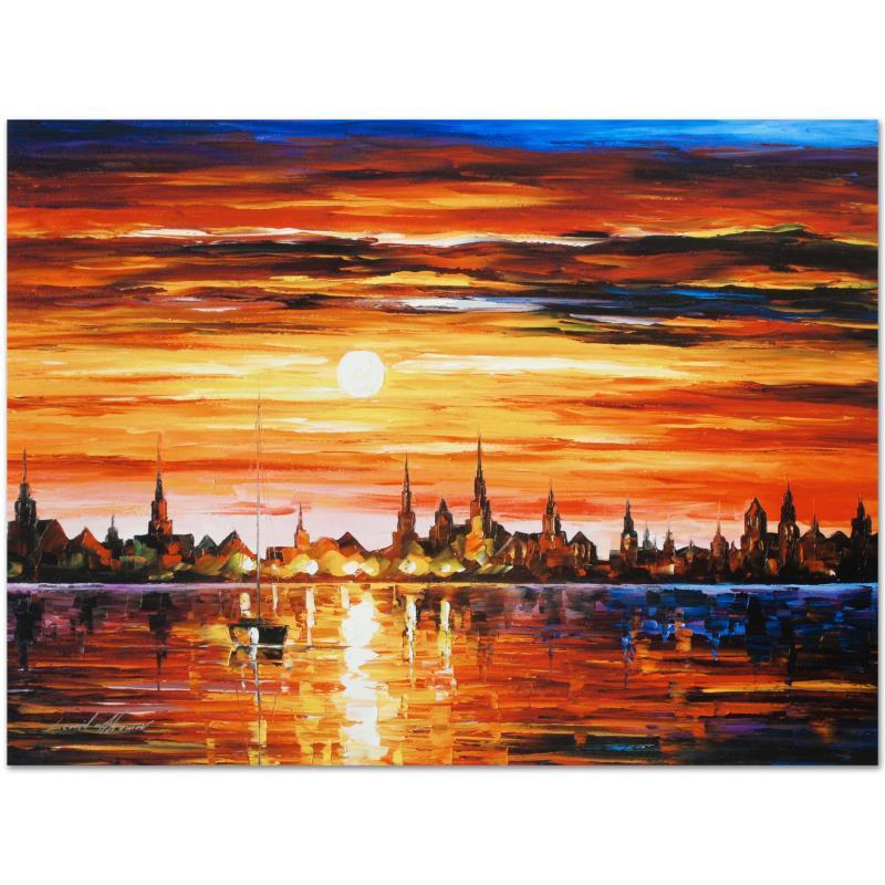 Leonid Afremov (1955-2019) "Sunset in Barcelona" Limited Edition Giclee on Canva