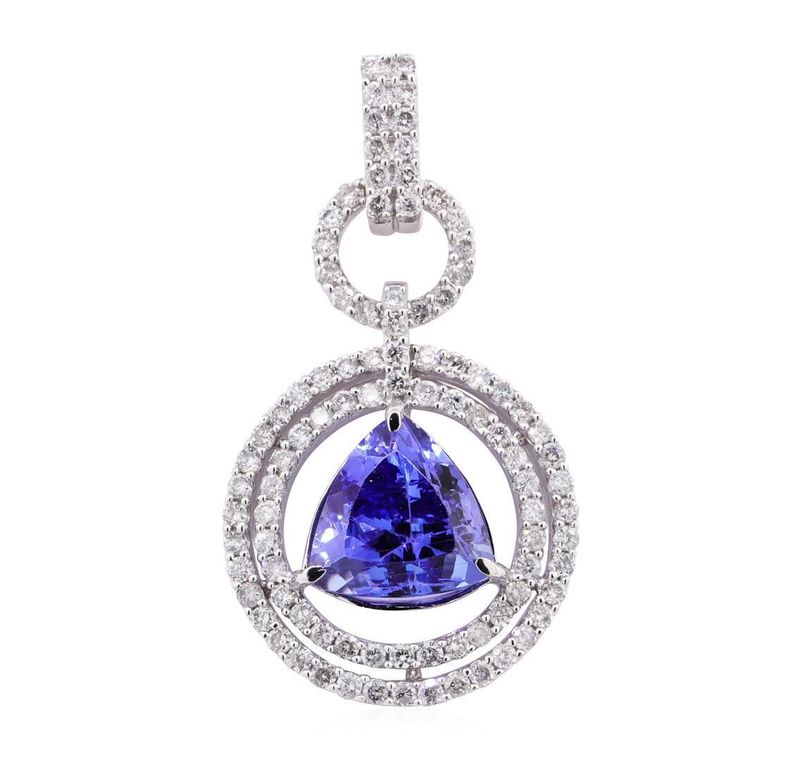 6.85 ctw Tanzanite and Diamond Pendant - 14KT White Gold