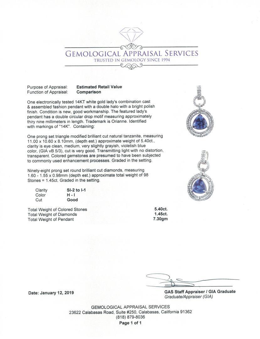 6.85 ctw Tanzanite and Diamond Pendant - 14KT White Gold