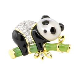 0.30 ctw Diamond Panda Pin - 14KT Yellow Gold