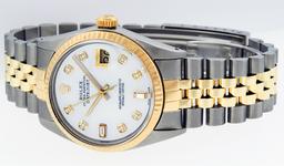 Rolex Mens 2 Tone MOP Diamond 36MM Oyster Perpetual Datejust Wristwatch