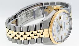 Rolex Mens 2 Tone MOP Diamond 36MM Oyster Perpetual Datejust Wristwatch