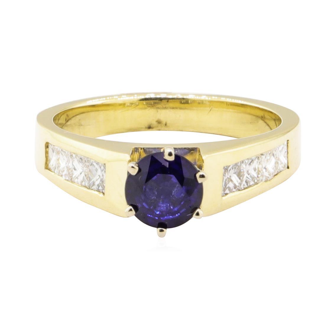 1.60 ctw Blue Sapphire and Diamond Ring - 14KT Yellow Gold