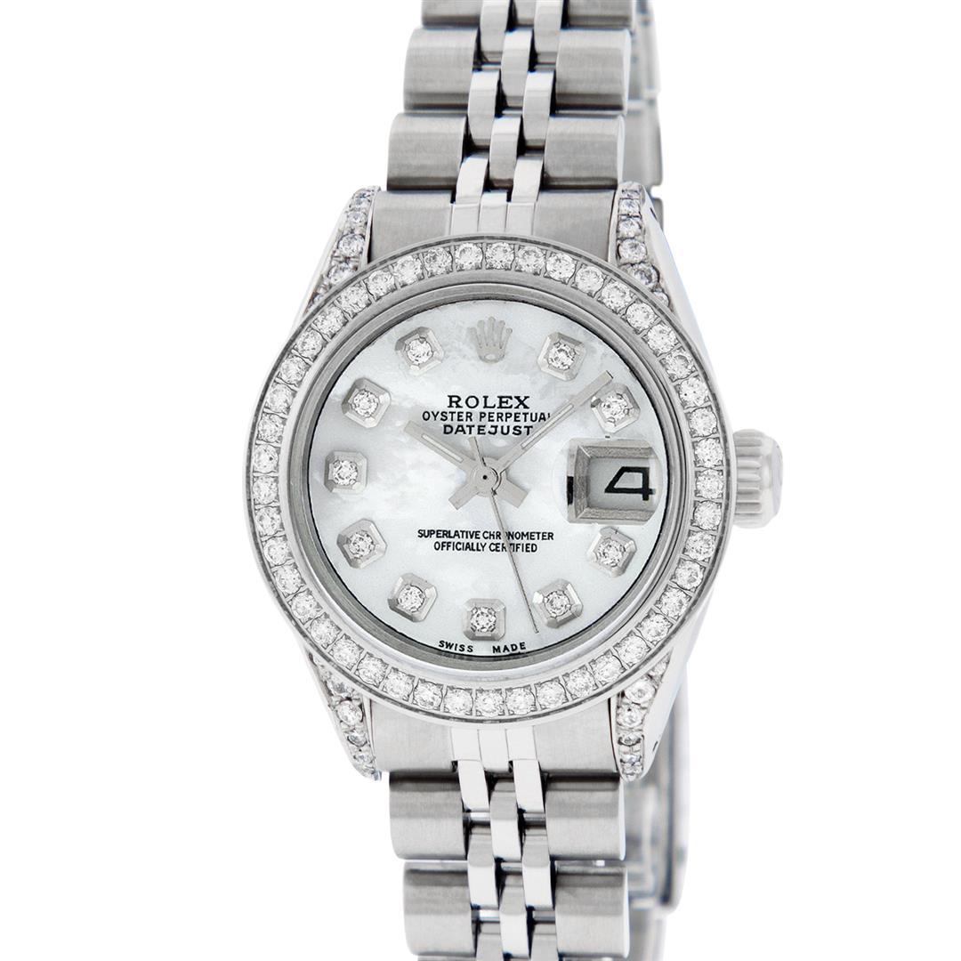 Rolex Ladies Stainless Steel Diamond Lugs MOP Diamond Datejust Wristwatch