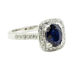 1.68 ctw Oval Brilliant Blue Sapphire And Diamond Ring - 14KT White Gold