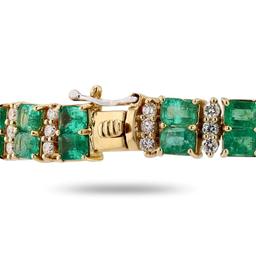 12.25 ctw Emerald and 2.20 ctw Diamond 14K Yellow Gold Bracelet