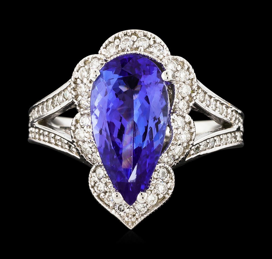 3.40 ctw Tanzanite and Diamond Ring - 14KT White Gold