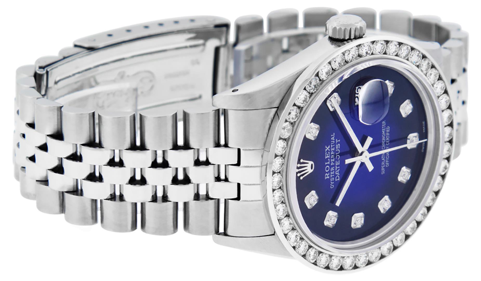 Rolex Mens Stainless Steel Blue Vignette 3 ctw Diamond Datejust Wristwatch