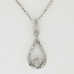 14K White Gold 0.12 ctw Single Cut Diamond Petite Open Tear Drop Pendant Necklac