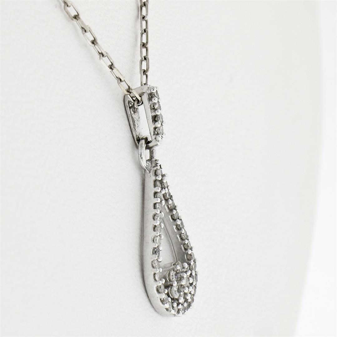 14K White Gold 0.12 ctw Single Cut Diamond Petite Open Tear Drop Pendant Necklac