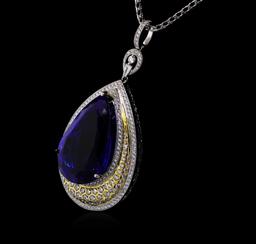 18KT White Gold GIA Certified 69.66 ctw Tanzanite and Diamond Pendant With Chain