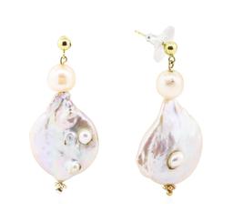 Baroque Coin Pearl Earring - 14KT Yellow Gold Plated