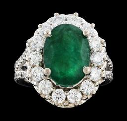 4.70 ctw Emerald and Diamond Ring - 14KT White Gold