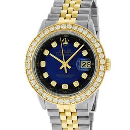 Rolex Mens 2 Tone 18K Blue Vignette 1.9 ctw Diamond Datejust Wristwatch 36MM