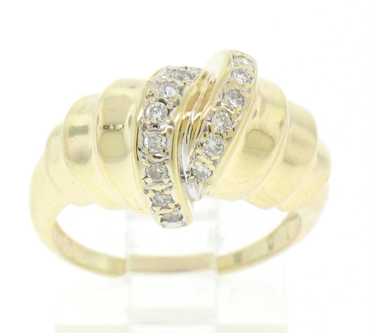 14k Solid Gold Twist Diamond Embellished Ladies Simple Yet Unique Cocktail Ring