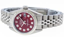 Rolex Ladies Stainless Steel Red Diamond Quickset Datejust Wristwatch 26MM