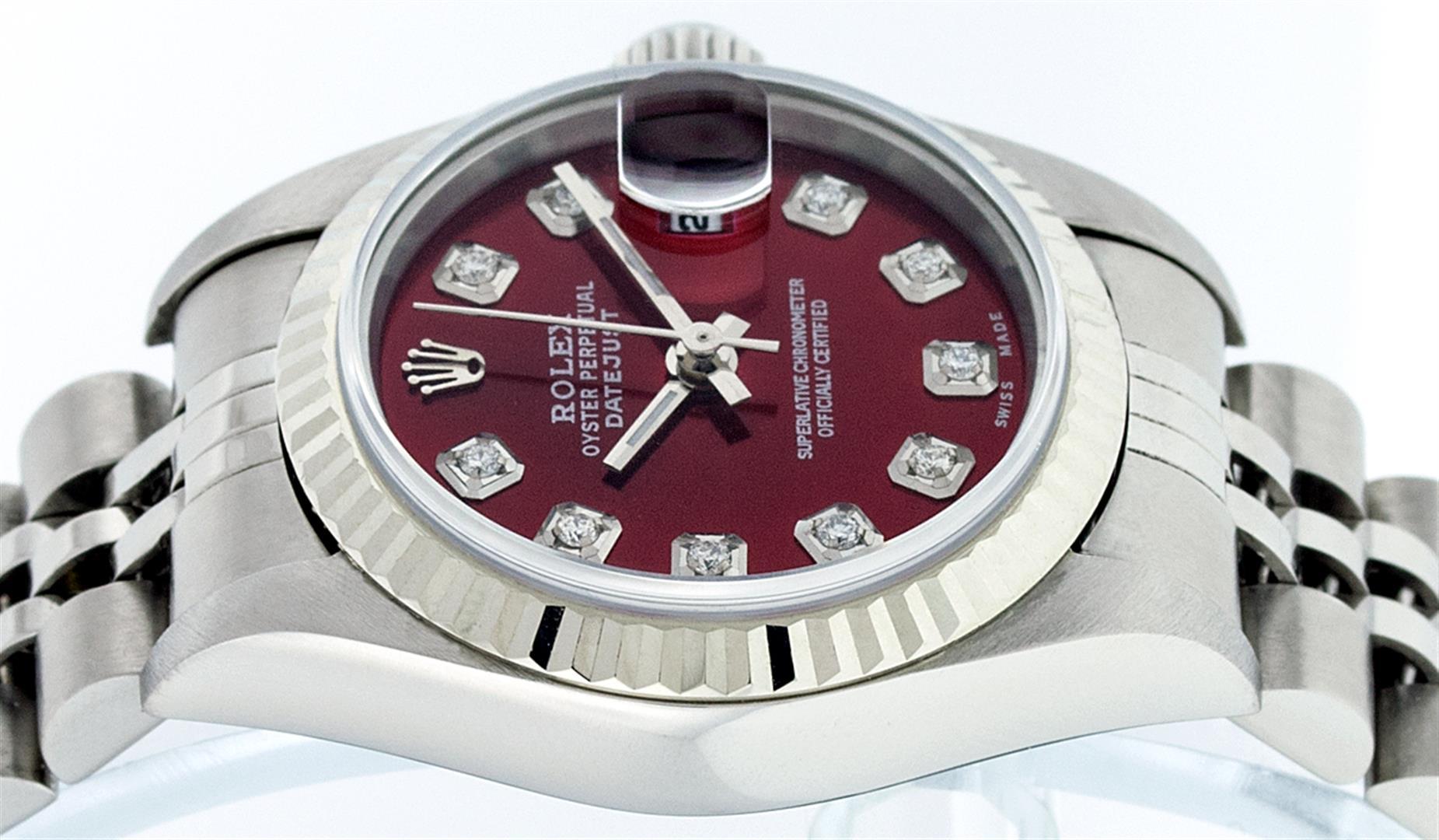 Rolex Ladies Stainless Steel Red Diamond Quickset Datejust Wristwatch 26MM