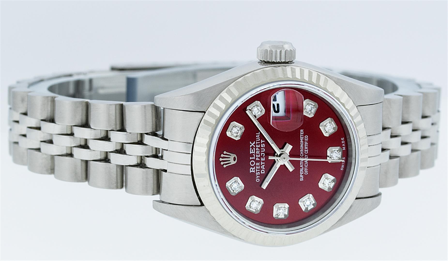 Rolex Ladies Stainless Steel Red Diamond Quickset Datejust Wristwatch 26MM