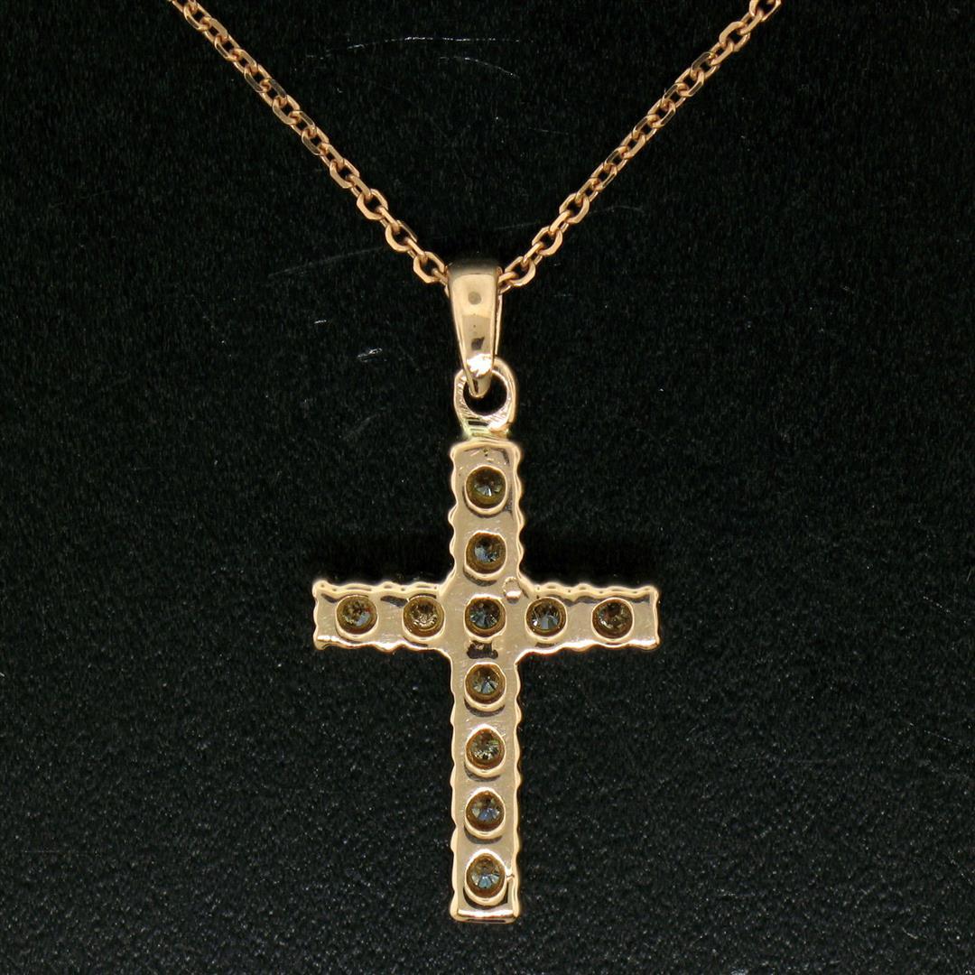 14k Rose Gold 0.75 ctw Round Brilliant Diamond Petite Cross Pendant w/ 16" Chain