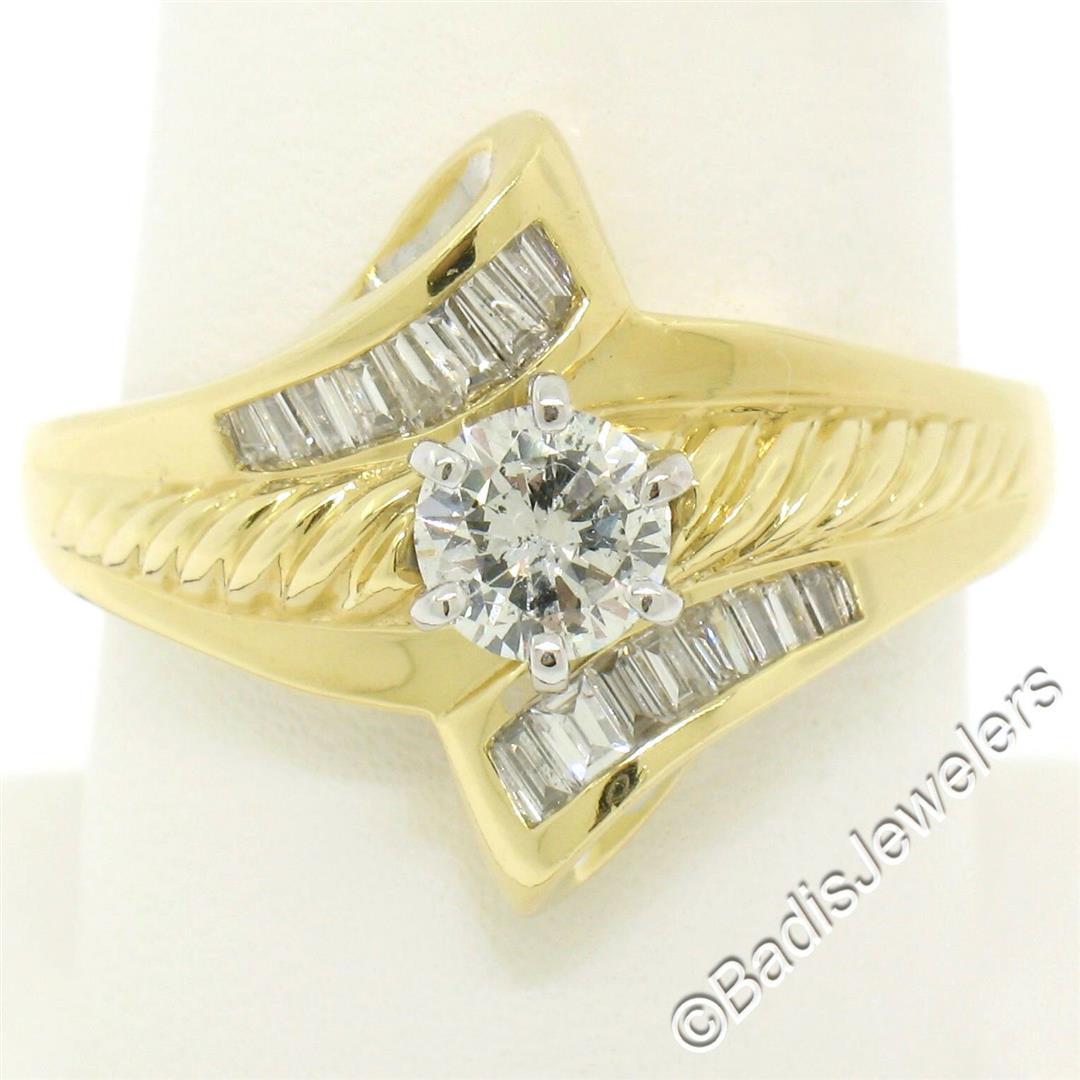 18kt Yellow and White Gold 0.90 ctw Round and Baguette Diamond Ring