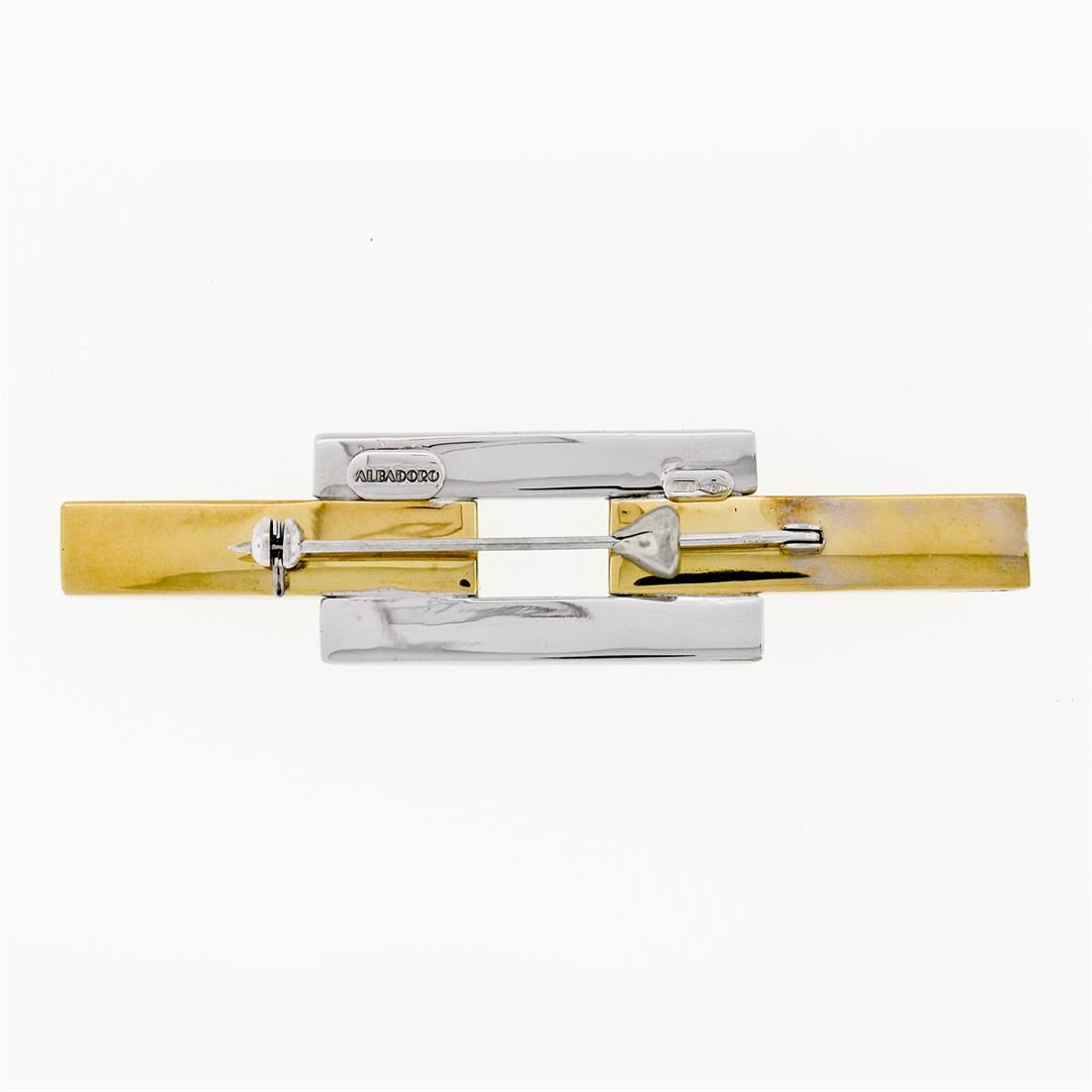 Albadoro Italian 18K Yellow White Gold Unique Geometric Polished Bar Brooch Pin