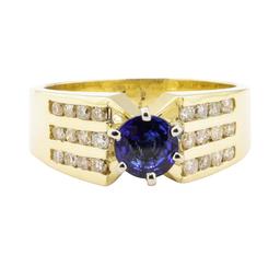 1.44 ctw Blue Sapphire And Diamond Ring - 14KT Yellow Gold