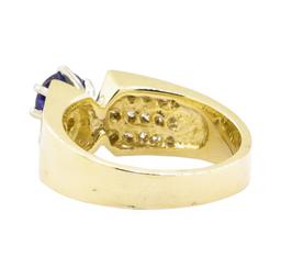 1.44 ctw Blue Sapphire And Diamond Ring - 14KT Yellow Gold