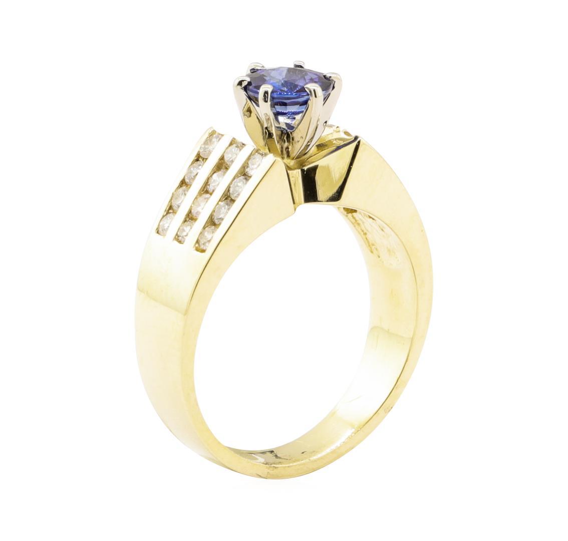 1.44 ctw Blue Sapphire And Diamond Ring - 14KT Yellow Gold