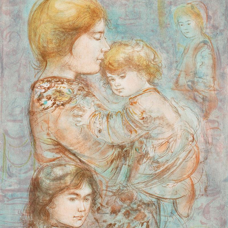 "Woman with Children" Limited Edition Lithograph (29.5" x 42") by Edna Hibel (19